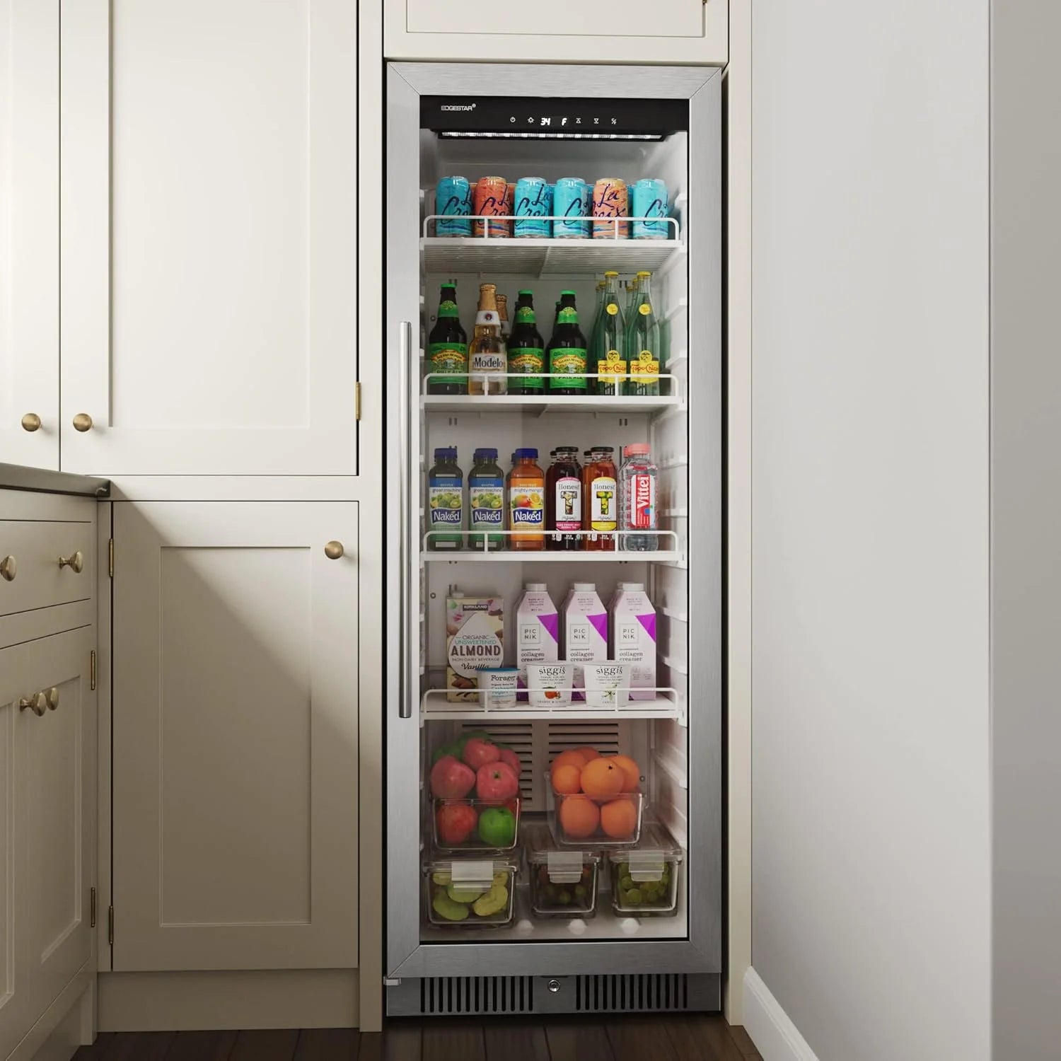 EdgeStar VBM101 22" Wide 10.1 Cu. Ft. Commercial Beverage Merchandiser �C Stainless Steel, Temp Alarm, Reversible Door