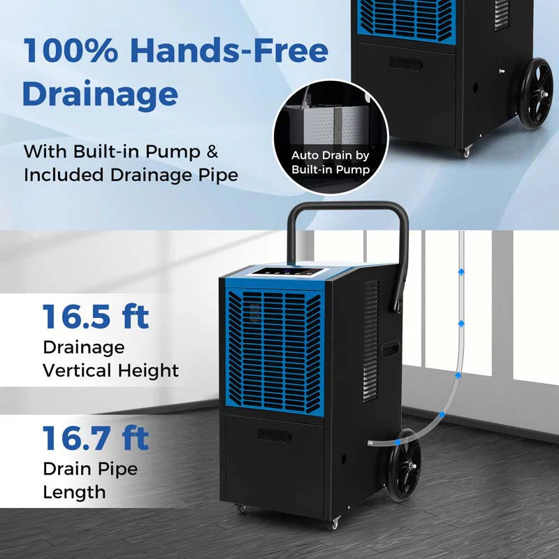 140 Pints Portable Crawl Space Dehumidifier w/Pump & Drain Hose, Industrial Commercial Dehumidifier for Basement Warehouse