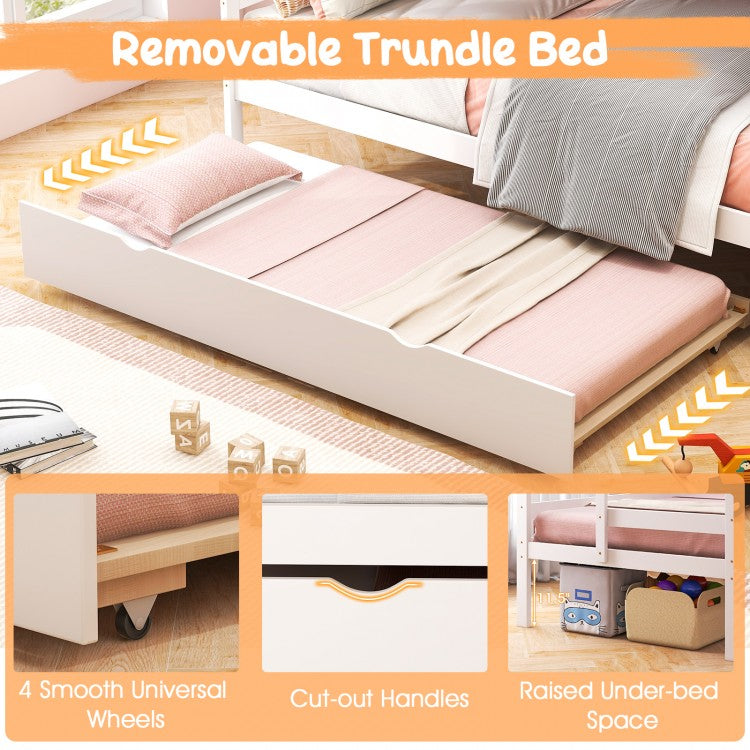 Home Wood Bunk Bed with Guard Rail and 4-step Storage Stairs No Box Spring Needed