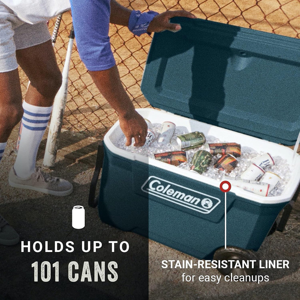 Coleman Classic Series Insulated Portable Wheeled Cooler, Leak-Resistant Outdoor Hard Cooler Keeps Ice up to 5 Days, 100-Quart