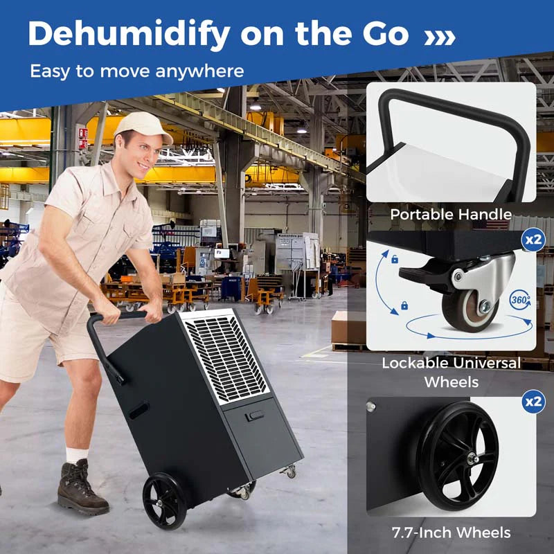 140 Pints Portable Crawl Space Dehumidifier w/Pump & Drain Hose, Industrial Commercial Dehumidifier for Basement Warehouse