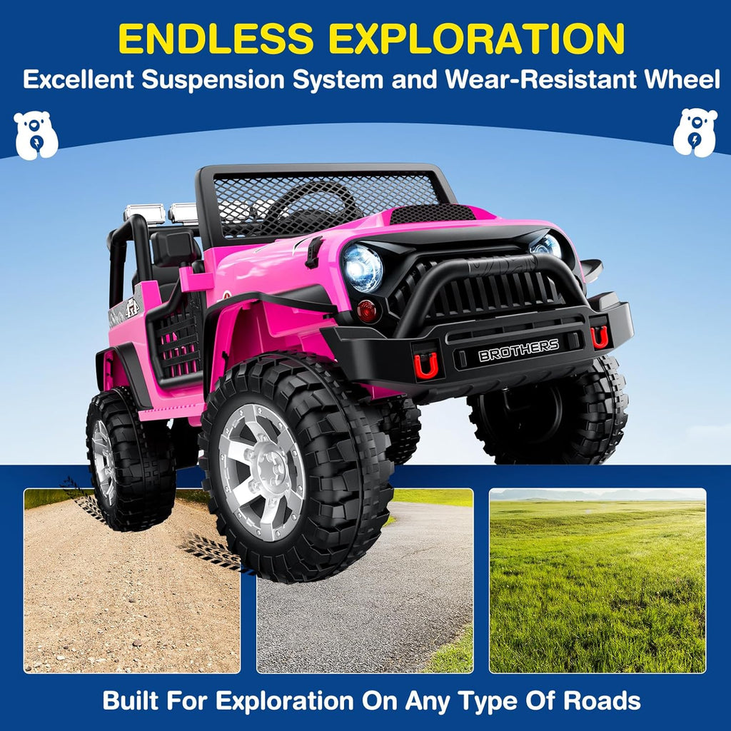 L8 Ride On Car, 2 Seater, 12V Kids Electric Car w/Remote Control, 4-Wheel Suspension, Bluetooth Speaker, Multi Music Modes, 3 Speeds, LED Lights, Xmas & Birthday Gift Ideas for Kids Ages 3+
