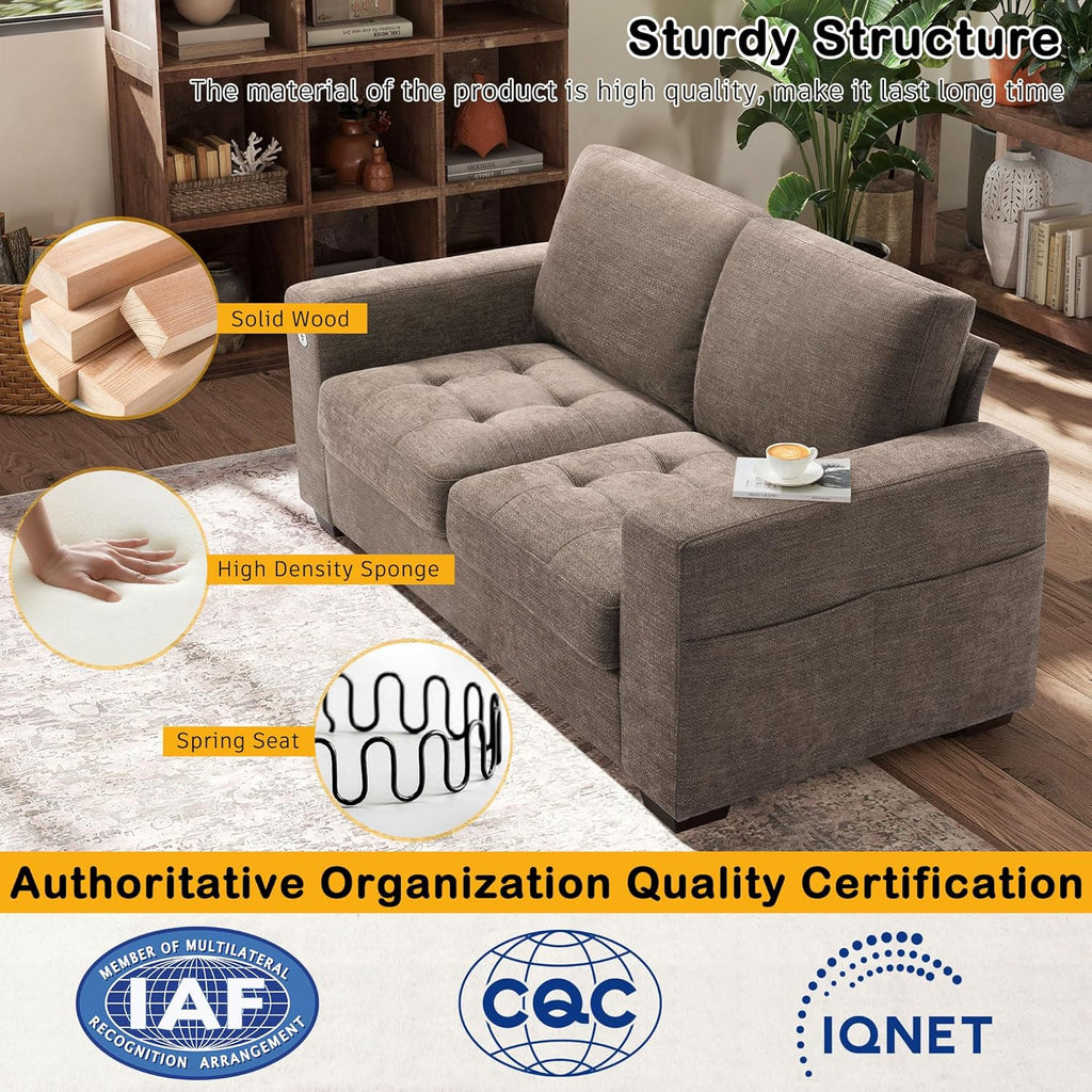 Hanherry 89" Sofa for Living Room, Modern Comfy Sofa with Medium Firm Seat Cushion, Removable Cover,Wide Armrest,USB/Type-C Port,Chenille Fabric Couches for Small Space,Apartment