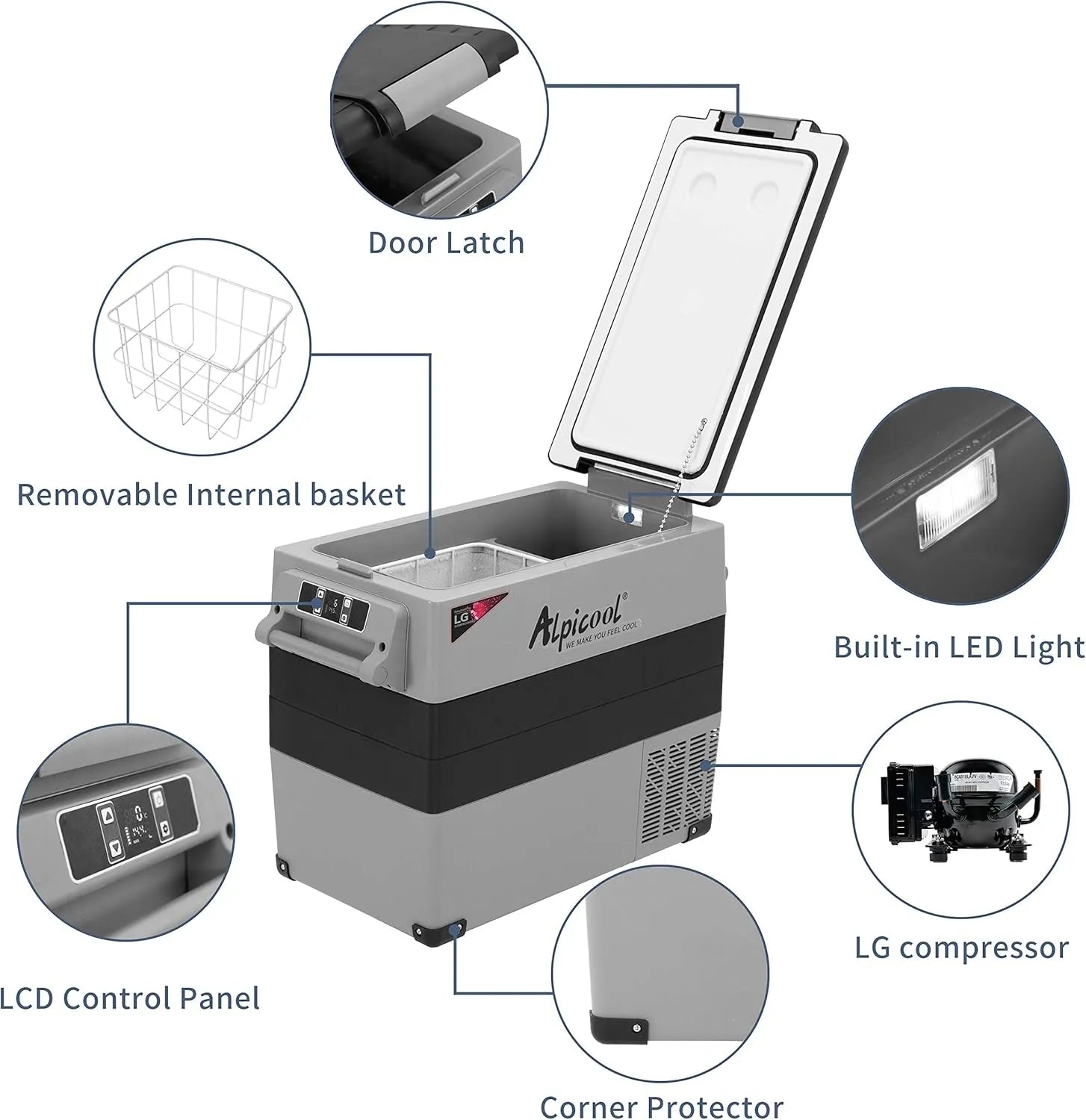 CF45 Portable Refrigerator 12 Volt Car Freezer 42 Quart Mini Fridge Freezer (-4��C~68��C) for Truck, RV, Vehicle, Travel, Outdoor -12/24V DC