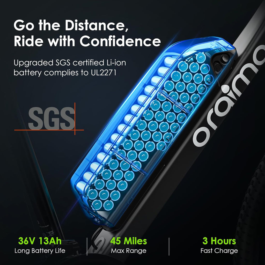 Adult Electric Bike, 350W BAFANG Motor (500W Peak), 4A 3H Fast Charging, 468Wh Li-Ion Battery, 21 Speed Gears, Air Saddle, 45 Miles 20 MPH 26" Mountain Bike Electric Bike, ANSI/CAN/UL2849 Compliant