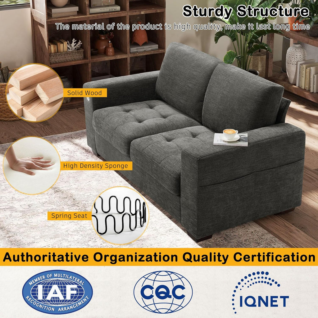 Hanherry 89" Sofa for Living Room, Modern Comfy Sofa with Medium Firm Seat Cushion, Removable Cover,Wide Armrest,USB/Type-C Port,Chenille Fabric Couches for Small Space,Apartment
