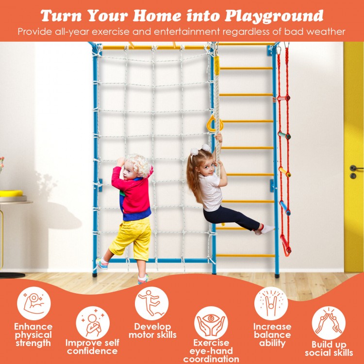 7 In 1 Kids Indoor Gym Playground Swedish Wall Ladder for Solid Wall