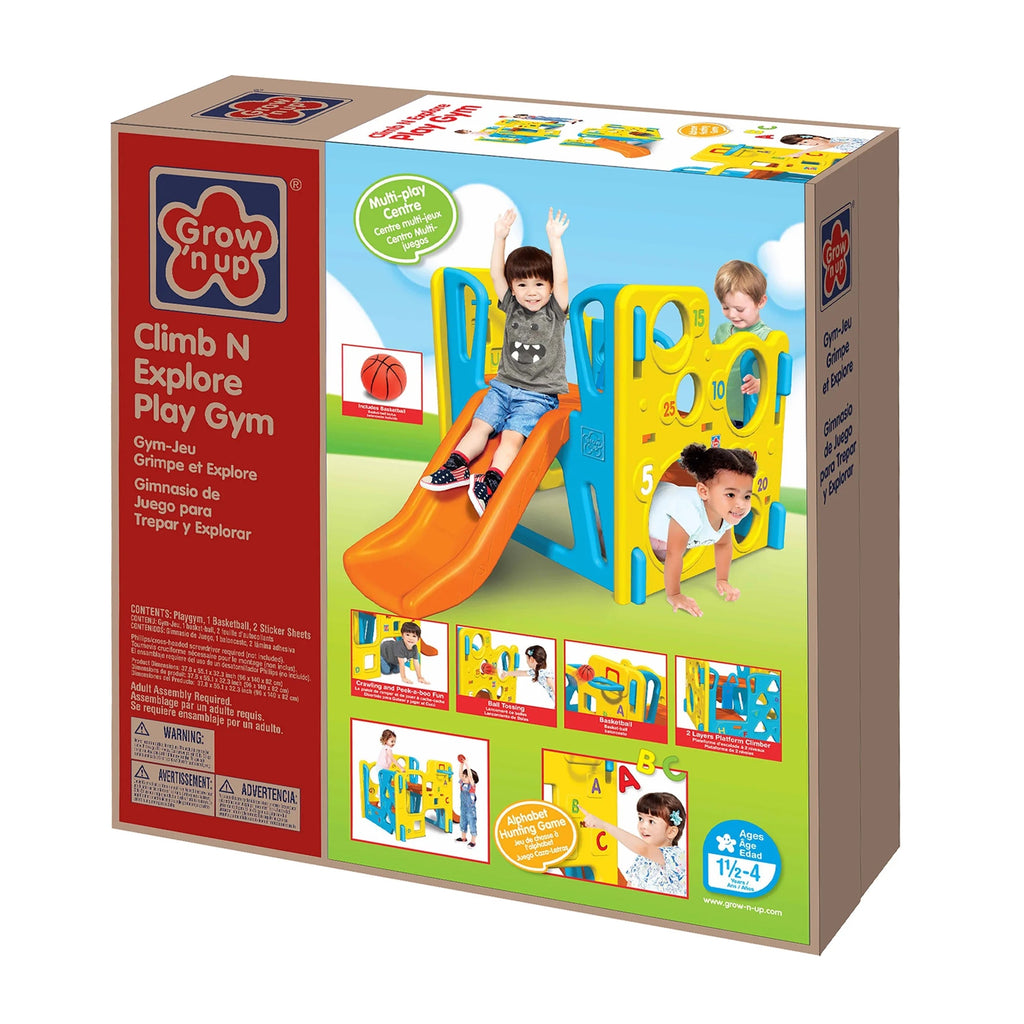 Grow’n Up Climb ‘n Explore Play Gym for Indoor/Outdoor Use, Ages 18-48 Months, with Slide, Basketball & Climbing Features
