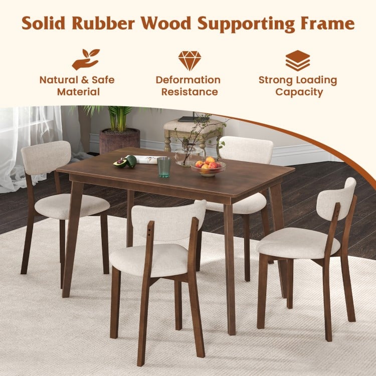 5-Piece Dining Table Set for 4 with Rubber Wood Frame and Padded Set