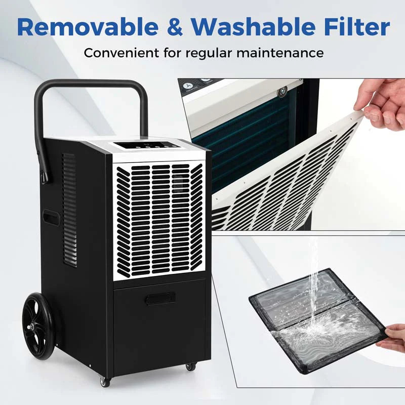 140 Pints Portable Crawl Space Dehumidifier w/Pump & Drain Hose, Industrial Commercial Dehumidifier for Basement Warehouse
