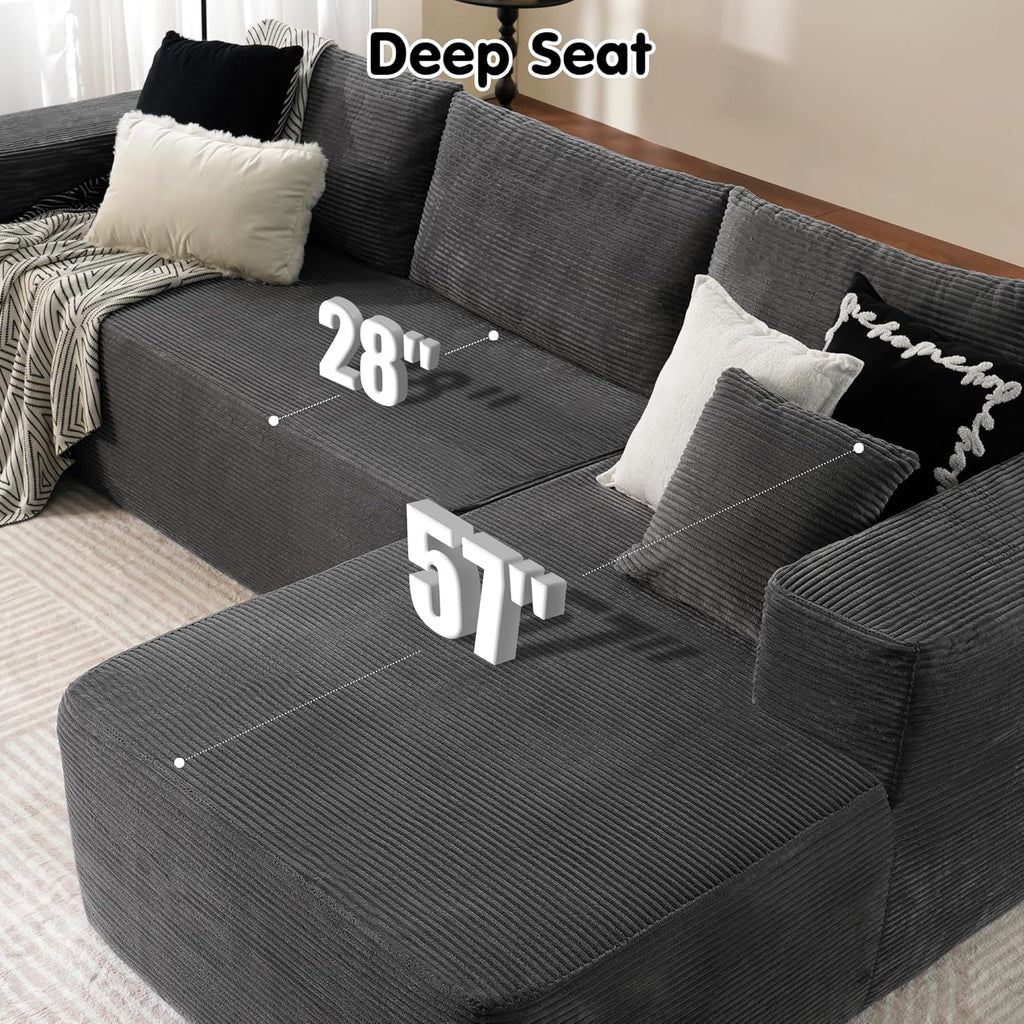 ovios 104" Cloud Sectional Couch with L-Shape Chaise,Modern Modular Sofa with Deep Seat, Upholstered Couches for Living Room Bedroom,No Assembly Required, Black (Corduroy Fabric)
