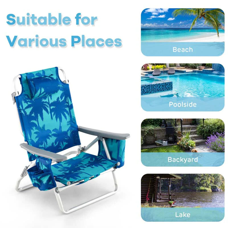 2 Pack 5-Position Outdoor Folding Backpack Beach Chair & Table Set, Patio Lawn Camping Chair Beach Sling Chair