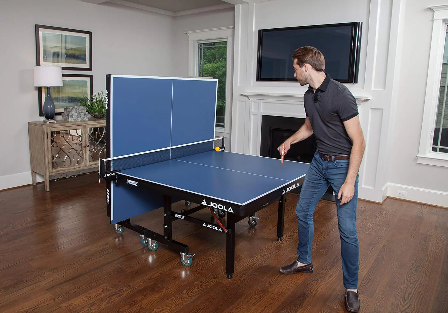 JOOLA Inside Professional MDF Indoor Ping Pong Table with Quick Clamp Table Tennis Net and Post Set - 10 Minute Easy Assembly - Tournament Quality - Foldable with Single Player Playback Mode