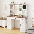 Farmhouse Vanity Desk with Lighted Mirror and 3 Doors