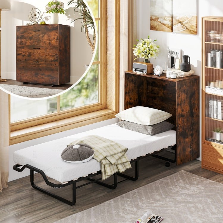 Cot Size Murphy Bed with Foldable Bed and Lockable Wheels