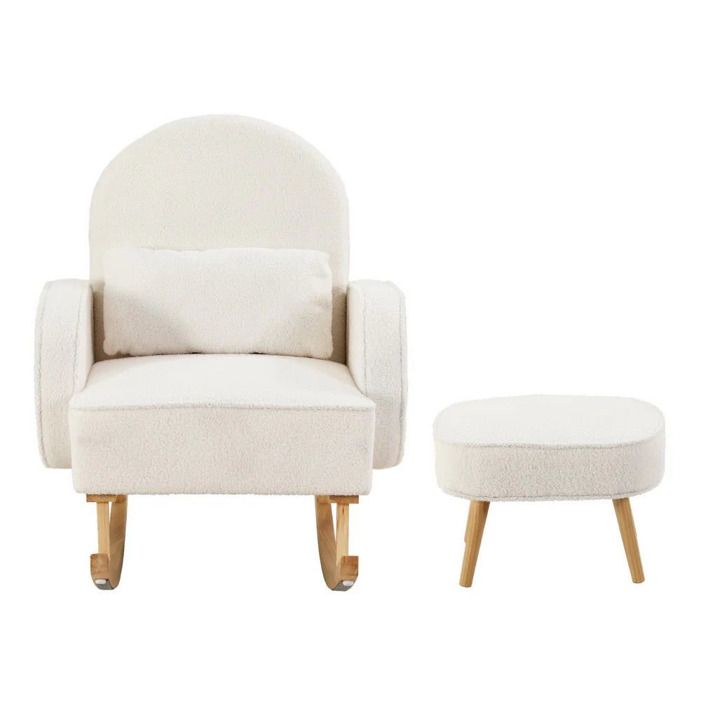 Artiss Armchair Rocking Chair Ottoman Lounge Footrest Round Nursing Boucle White