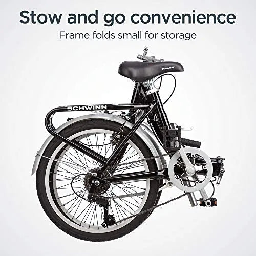 Schwinn Loop 20-Inch Folding Bike, 7-Speed, Step-Through Frame, Adult Commuter Bicycle with Cargo Rack