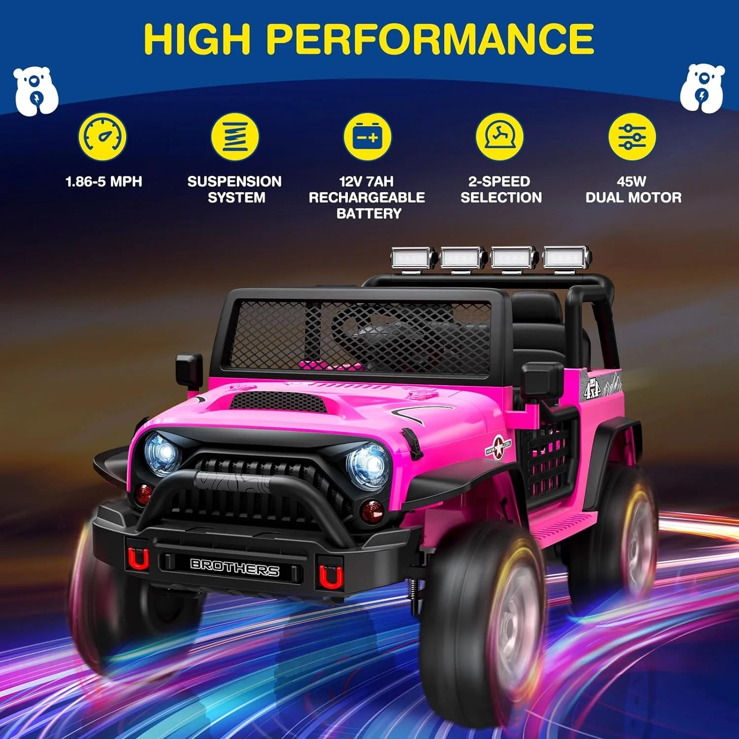 L8 Ride On Car, 2 Seater, 12V Kids Electric Car w/Remote Control, 4-Wheel Suspension, Bluetooth Speaker, Multi Music Modes, 3 Speeds, LED Lights, Xmas & Birthday Gift Ideas for Kids Ages 3+