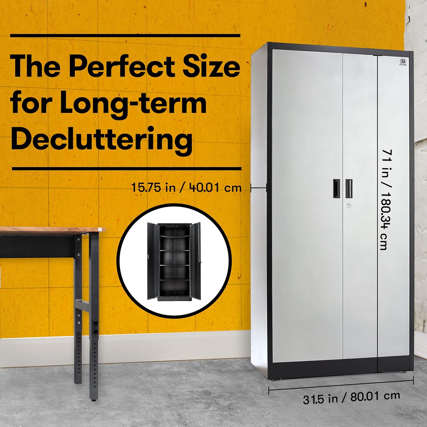 Heavy Duty Metal Garage Locker - 71 "tall large steel multipurpose locker with adjustable shelves and door locks - black and silver