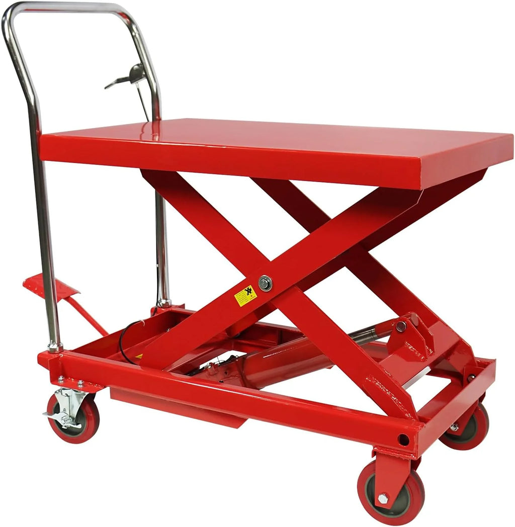 660LBS Hydraulic Lift Table Cart �C 31" Lift Height, Double Scissor Design with 4 Wheels & Non-Slip Pad for Material Handling