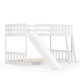Twin Over Twin Bunk Wooden Low Bed with Slide Ladder for Kids