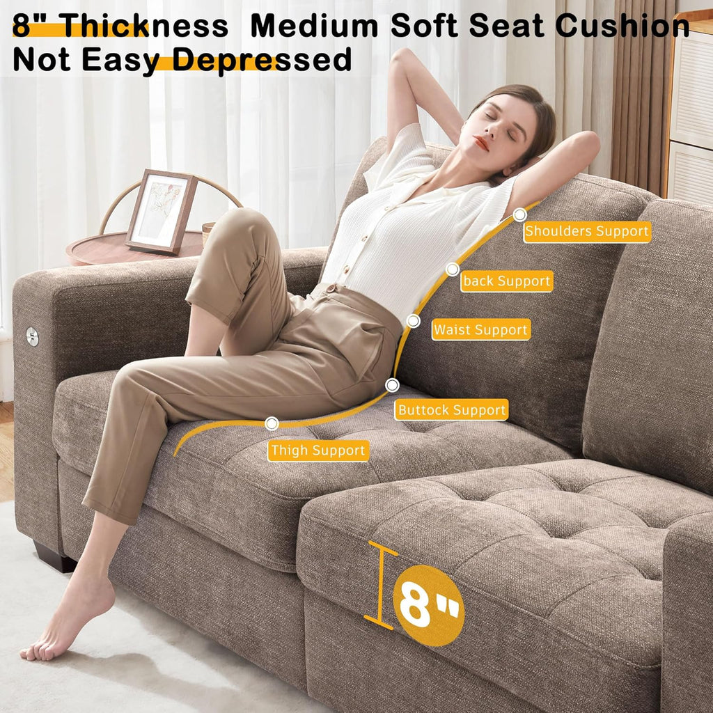 Hanherry 89" Sofa for Living Room, Modern Comfy Sofa with Medium Firm Seat Cushion, Removable Cover,Wide Armrest,USB/Type-C Port,Chenille Fabric Couches for Small Space,Apartment