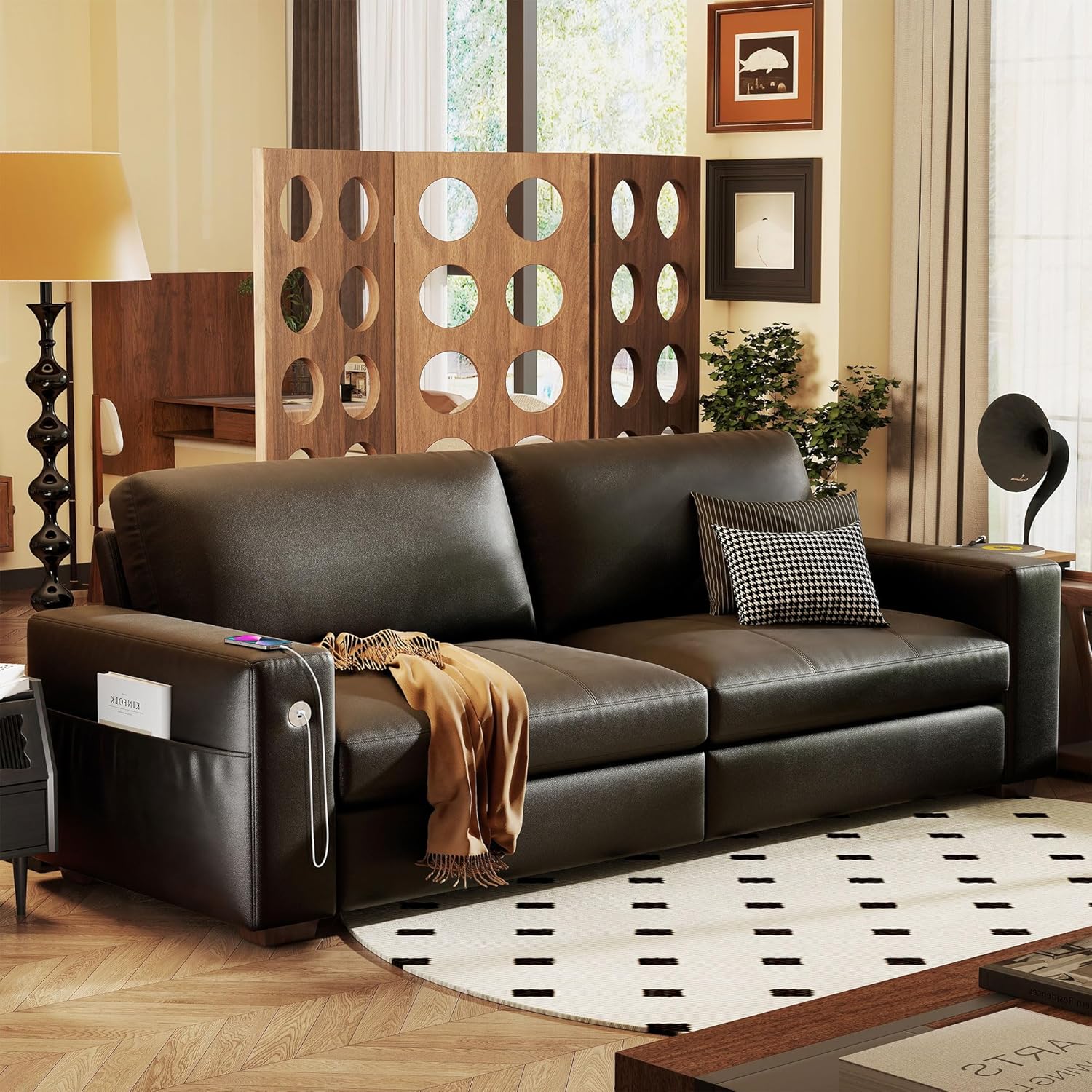 Hanherry 89" Sofa for Living Room, Modern Comfy Sofa with Medium Firm Seat Cushion, Removable Cover,Wide Armrest,USB/Type-C Port,Chenille Fabric Couches for Small Space,Apartment