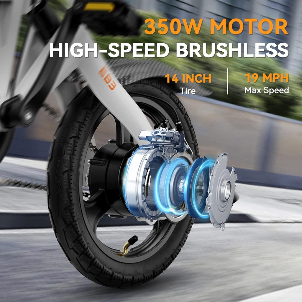 Jasion EB3 Electric Bike Adults 21mph, 500W Peak Motor, 270Wh Battery, Rear Suspension, 3 Levels Assist, 14" Folding Ebike for Adults and Teens, Complies to UL2849