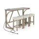 4-Piece Bar Table Set with Power Outlet and Upholstered Saddle Seat Stools