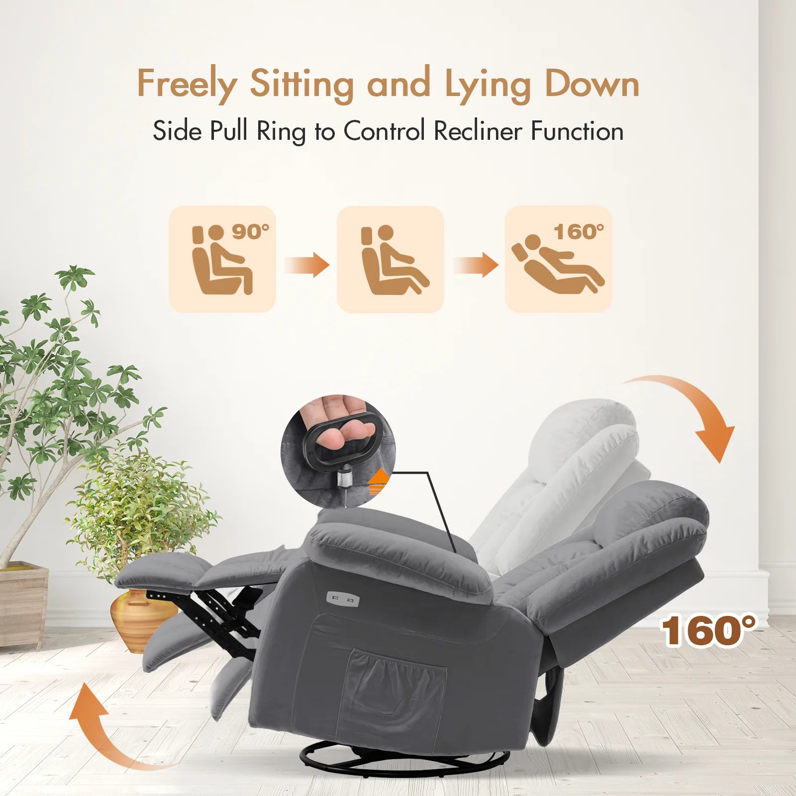 360�� Swivel Heated Recliner Massage Chair