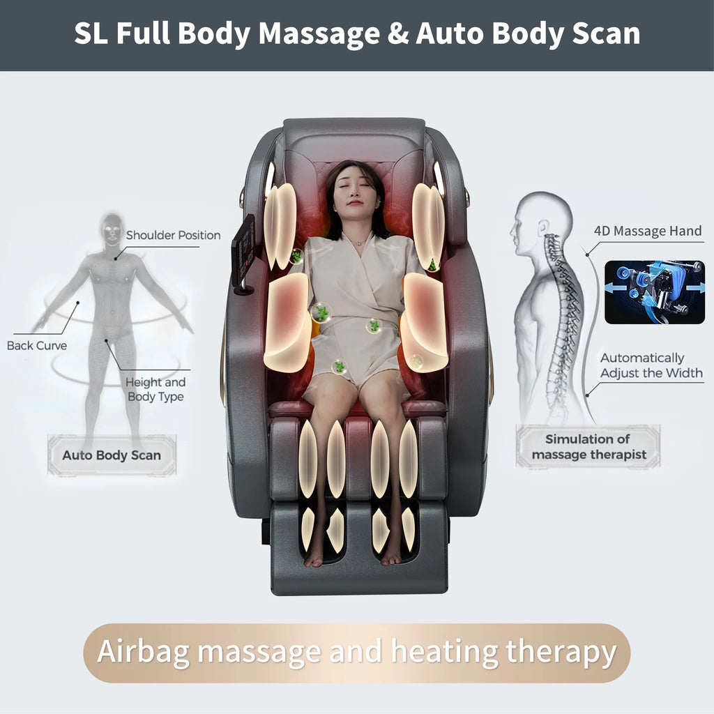 2024 4D Zero Gravity Massage Chair, Full Body Shiatsu Recliner with Yoga Stretching, SL Track, Intelligent Voice Control, Calf Kneading, Calfrest Extension, Premium Black Leather