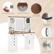 Farmhouse Vanity Desk with Lighted Mirror and 3 Doors