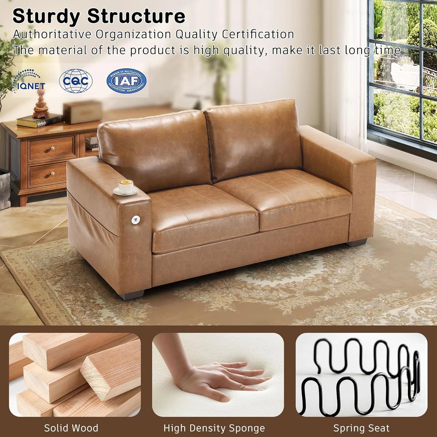 Hanherry 89" Sofa for Living Room, Modern Comfy Sofa with Medium Firm Seat Cushion, Removable Cover,Wide Armrest,USB/Type-C Port,Chenille Fabric Couches for Small Space,Apartment