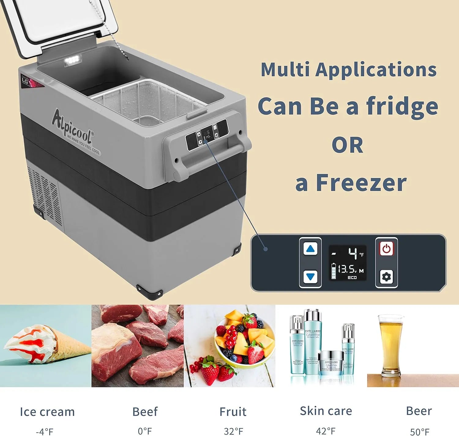 CF45 Portable Refrigerator 12 Volt Car Freezer 42 Quart Mini Fridge Freezer (-4��C~68��C) for Truck, RV, Vehicle, Travel, Outdoor -12/24V DC