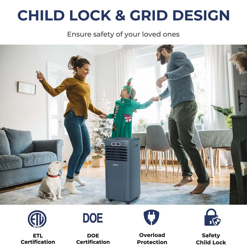 10000 BTU 3-in-1 Portable Air Conditioner Air Cooler Fan Dehumidifier with Remote Control, 24H Timer, Child Lock