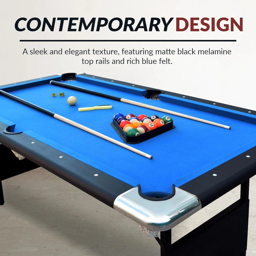 Hathaway Fairmont 6 Ft Portable Pool Table, Adults Folding Billiards Tables for Game Room with Easy Foldable Storage, Includes Full Set of Billiard Balls, Cues, Chalk & Brush