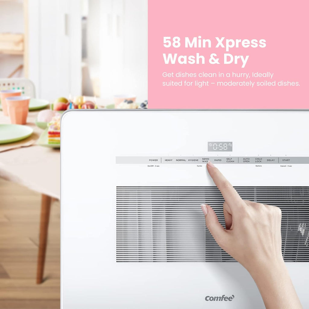 COMFEE' Portable Dishwasher Countertop with 5L Built-in Water Tank, No Hookup Needed, 6 Programs, 360�� Dual Spray, 192??High-Temp& Air-Dry Function, Mini Dishwasher for RVs, White