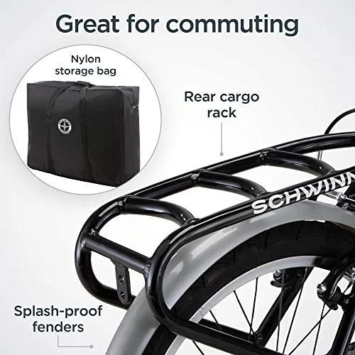 Schwinn Loop 20-Inch Folding Bike, 7-Speed, Step-Through Frame, Adult Commuter Bicycle with Cargo Rack