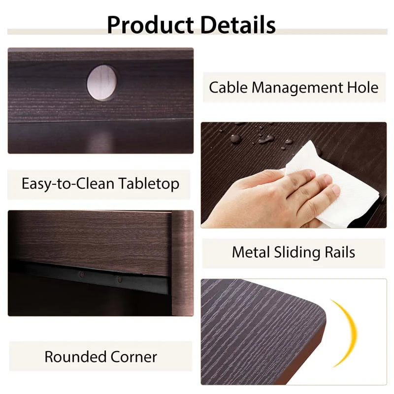 48" Vintage Home Office Desk, Executive Computer Desk Study Desk with 4 Storage Drawers & Hutch