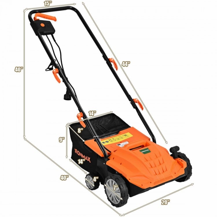 13 Inch 12 Amp Electric Scarifier with Collection Bag and Removable Blades