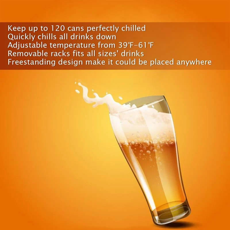 2-in-1 Mini Beverage Cooler Refrigerator Built-In & Freestanding 120 Cans Beer Drinks Wine Fridge with Glass Door