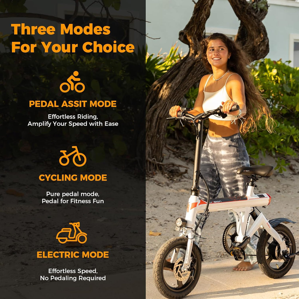 Jasion EB3 Electric Bike Adults 21mph, 500W Peak Motor, 270Wh Battery, Rear Suspension, 3 Levels Assist, 14" Folding Ebike for Adults and Teens, Complies to UL2849
