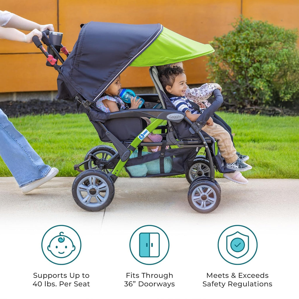Compass Quad 4 Seat Stroller | 4-Seat Stroller for Daycare | Oversized UV Blocking Canopy | 5-Point Harness | Easy Loading | Storage Bucket | Teal