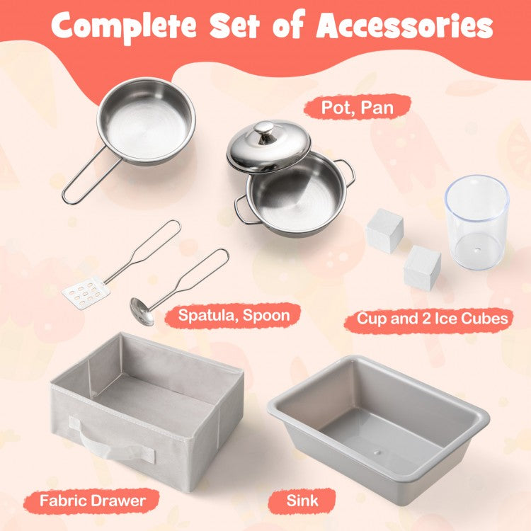 Wooden Kids Kitchen Playset with Chalkboard Ice Maker Sink Lighted Microwave