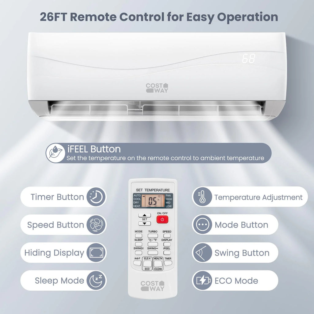COSTWAY 12000BTU Mini Split Air Conditioner& Heater
