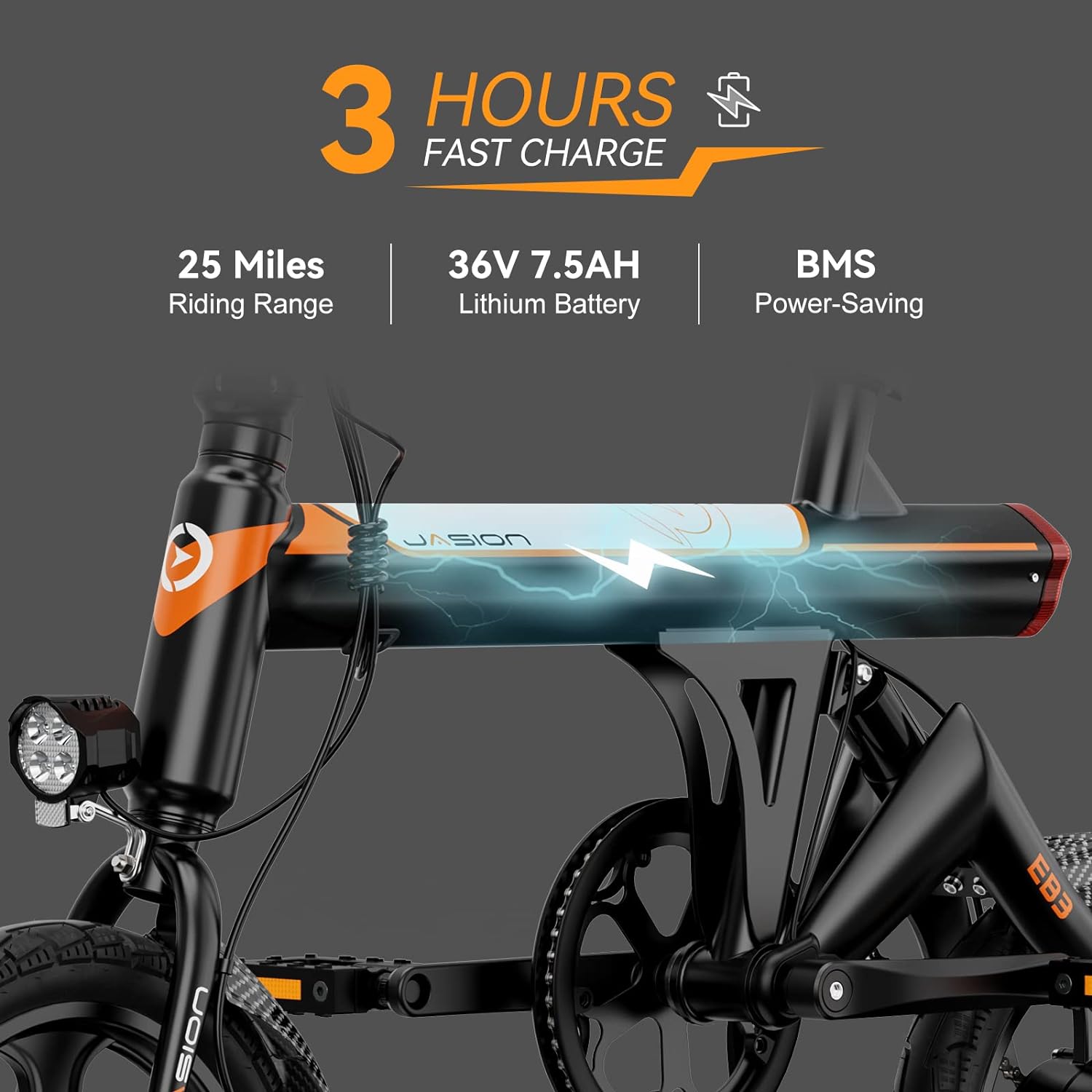 Jasion EB3 Electric Bike Adults 21mph, 500W Peak Motor, 270Wh Battery, Rear Suspension, 3 Levels Assist, 14" Folding Ebike for Adults and Teens, Complies to UL2849
