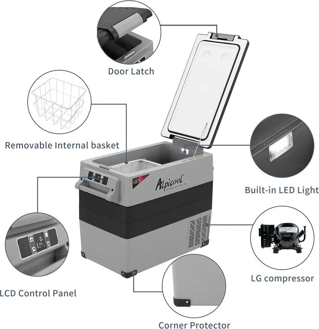 CF45 Portable Refrigerator 12 Volt Car Freezer 42 Quart Mini Fridge Freezer (-4��C~68��C) for Truck, RV, Vehicle, Travel, Outdoor -12/24V DC