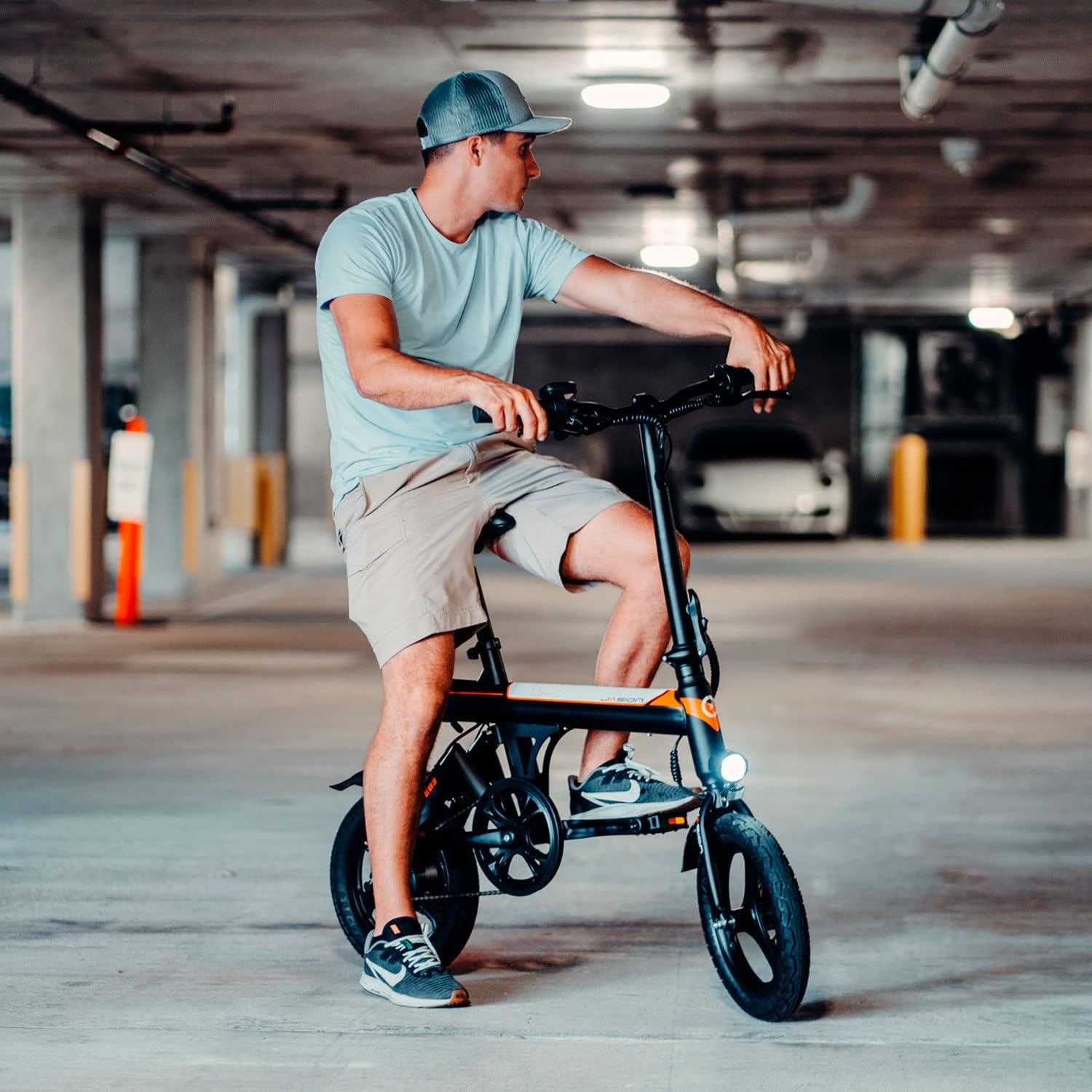 Jasion EB3 Electric Bike Adults 21mph, 500W Peak Motor, 270Wh Battery, Rear Suspension, 3 Levels Assist, 14" Folding Ebike for Adults and Teens, Complies to UL2849