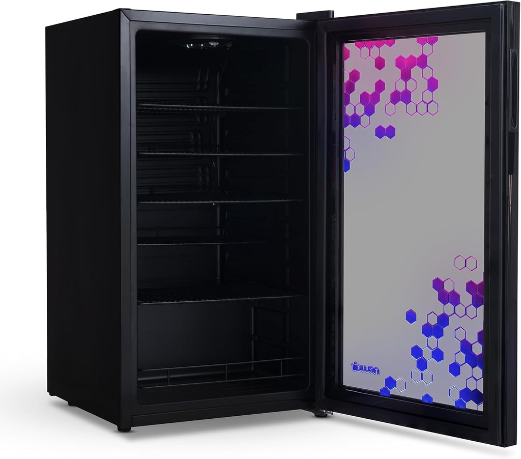 Beverage Refrigerator Cooler | 126 Cans Free Standing with Right Hinge Glass Door | Mini Fridge Beverage Organizer Perfect For Beer, Wine, Soda, And Cooler Drinks
