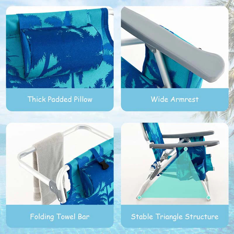 2 Pack 5-Position Outdoor Folding Backpack Beach Chair & Table Set, Patio Lawn Camping Chair Beach Sling Chair